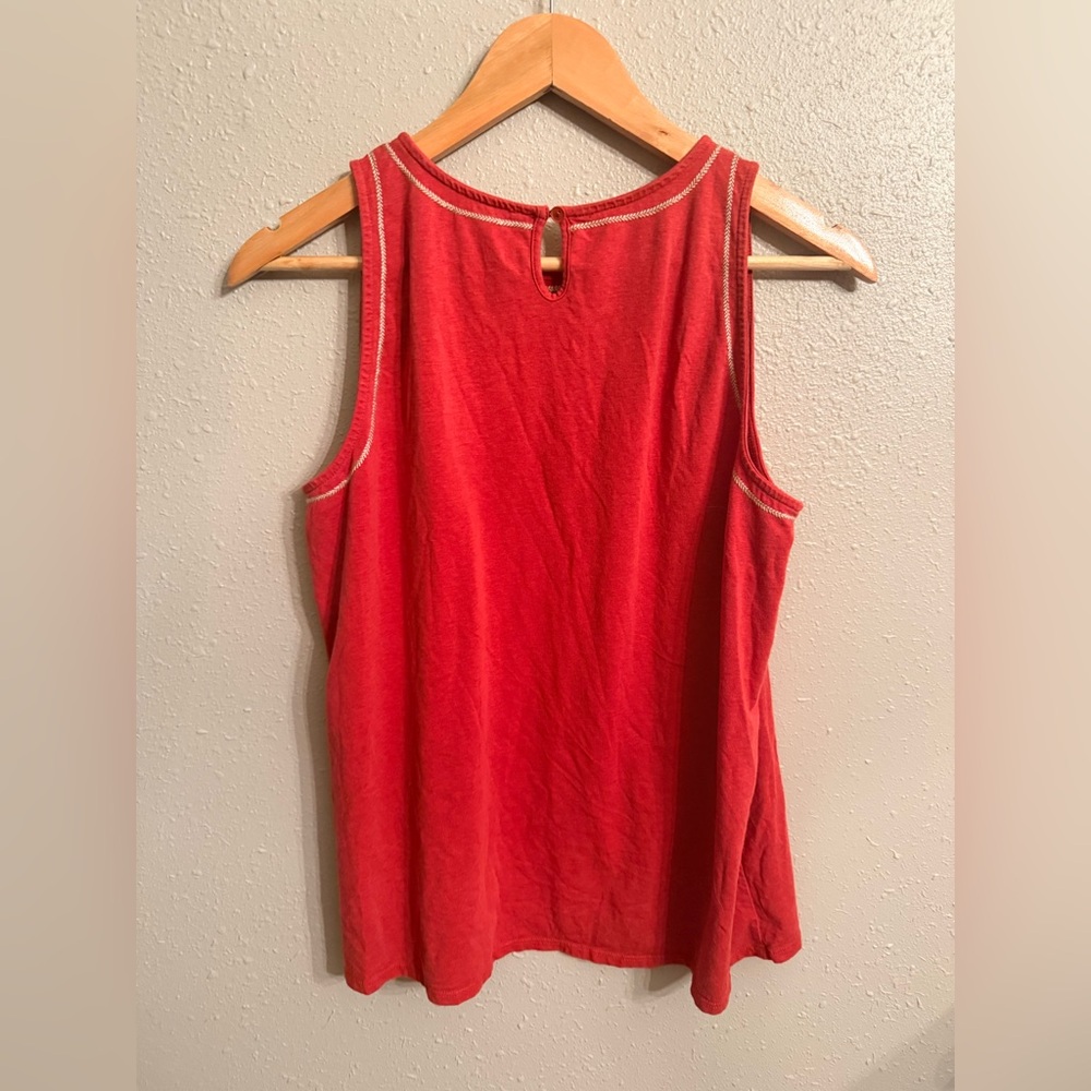 Garnet Hill Red Sleeveless Tank with Cream Floral Embroidery - Picture 3 of 8